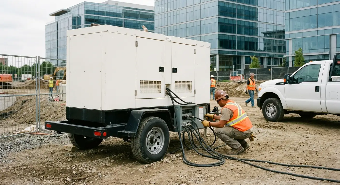 Commercial generator rental equipment at a construction site in Apex