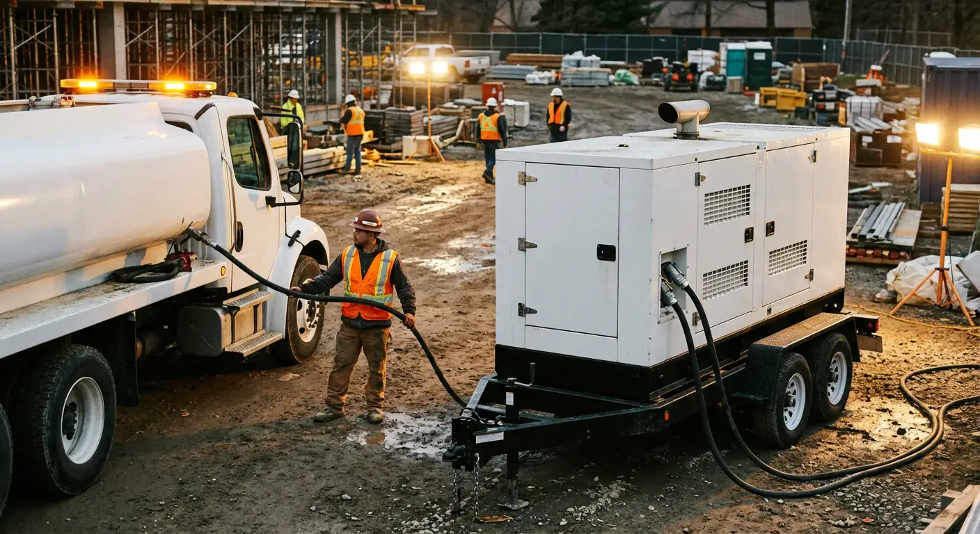 Mobile diesel fueling truck servicing a commercial generator in Apex, NC